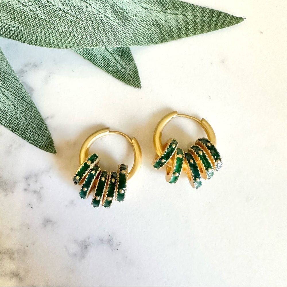 2/$30🌵 Green Mini Hoops Huggies Hoop Earrings Gold Classic Delicate Jewelry NEW